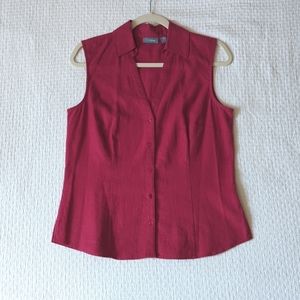 Womens Button Up Linen Tank Top Blouse Sz 10